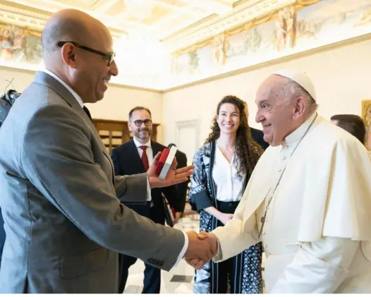 Pope Francis meets with Simon Stiell, the executive secretary of the United Nations Framework Convention on Climate Change (UNFCCC), 
